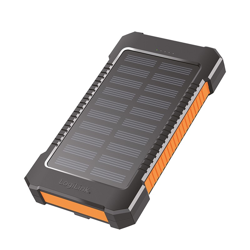 PA0304  Bateria Externa Power Bank  8000  Solar 2 puertos USB-A de control de calidad Linterna Negro Naranja Logilink