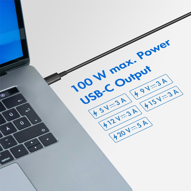 PA0313  Cargador Portatil  100W USB 1 puertos, 1x USB-C PD Cable 1,2 metros Logilink