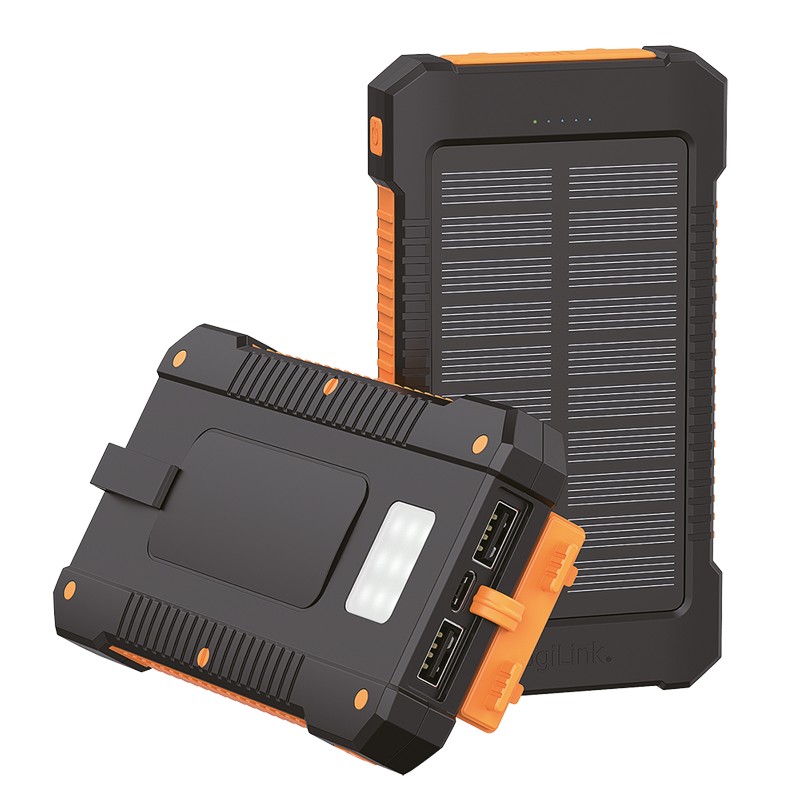 PA0321  Bateria Externa Power Bank  6000  Solar 2 puertos USB-A de control de calidad y 1 puerto USB-C Negro Naranja