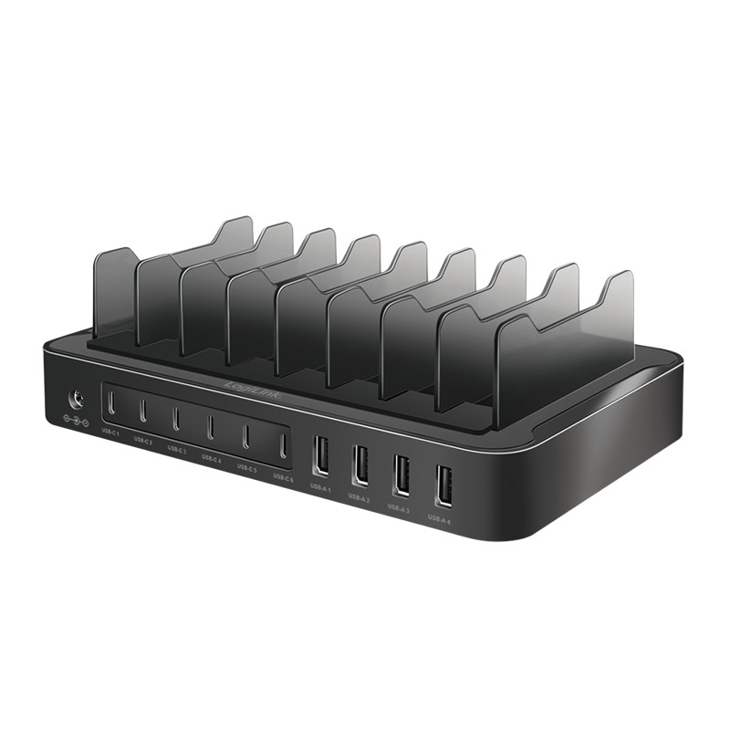 PA0327  Cargador  120W USB 4x USB-A & 6x USB-C Estacion de Carga sobremesa negra Logilink