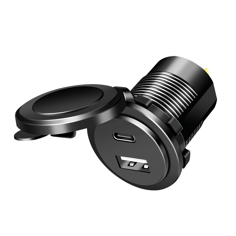 PA0330  Enchufe para autom&oacute;vil incorporado con USB dual 1x USB-C & 1x USB-A, 60W