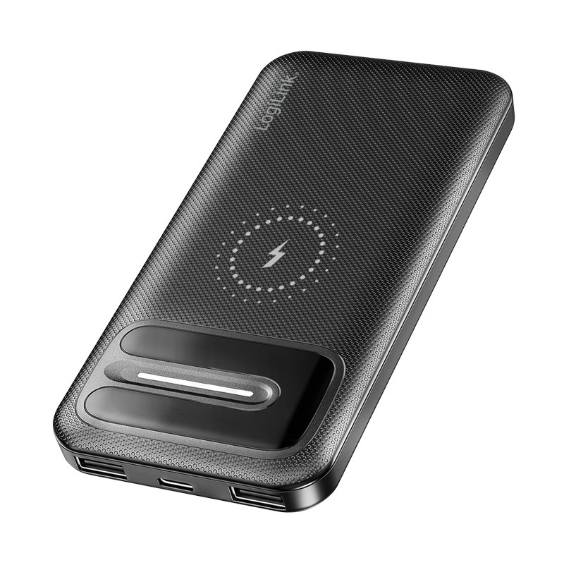 PA0343RF  Bateria Externa Power Bank 10000, Wireless Charging + 2x USB-A, 1x USB-C Negra logilink