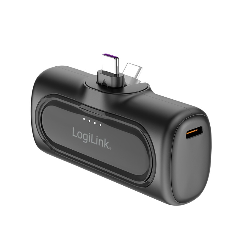 PA0349  Bateria Externa Power Bank   5000 mAh, conector USB-C integrado, color negro  LiPo Logilink