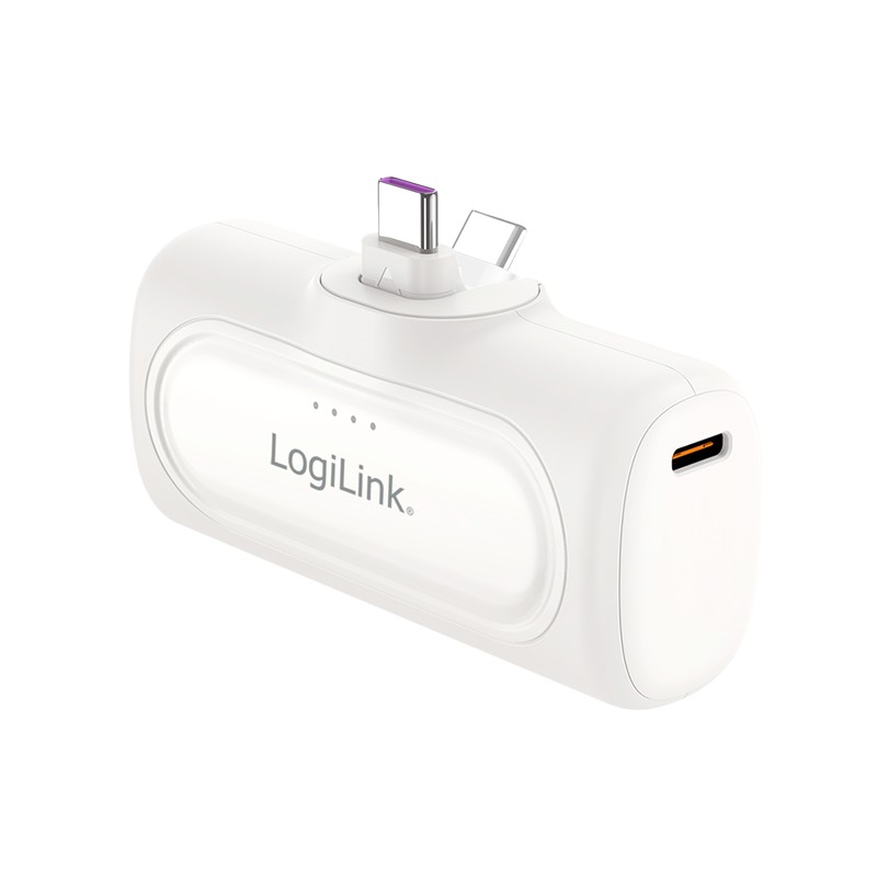 PA0349W  Bateria Externa Power Bank   5000 mAh, conector USB-C integrado, color Blanco  LiPo Logilink
