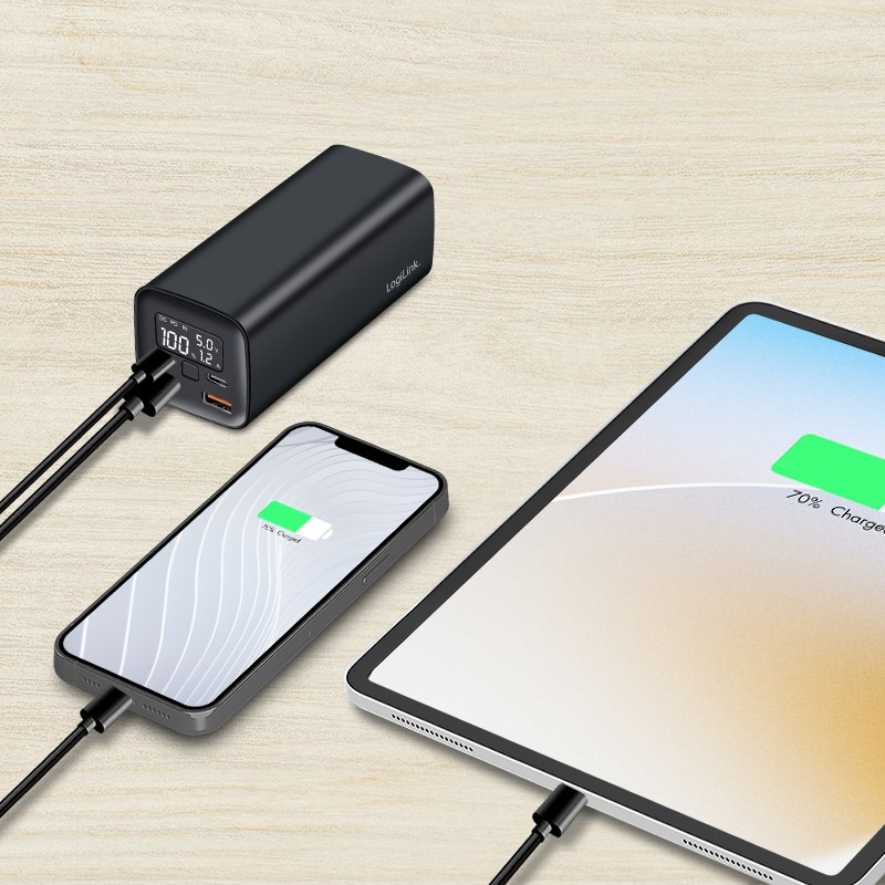 PA0350  Bateria Externa Power Bank 20000, 2x USB A + 2x USB C QC 3.0 & PD 3.0 65 W, black Logilink