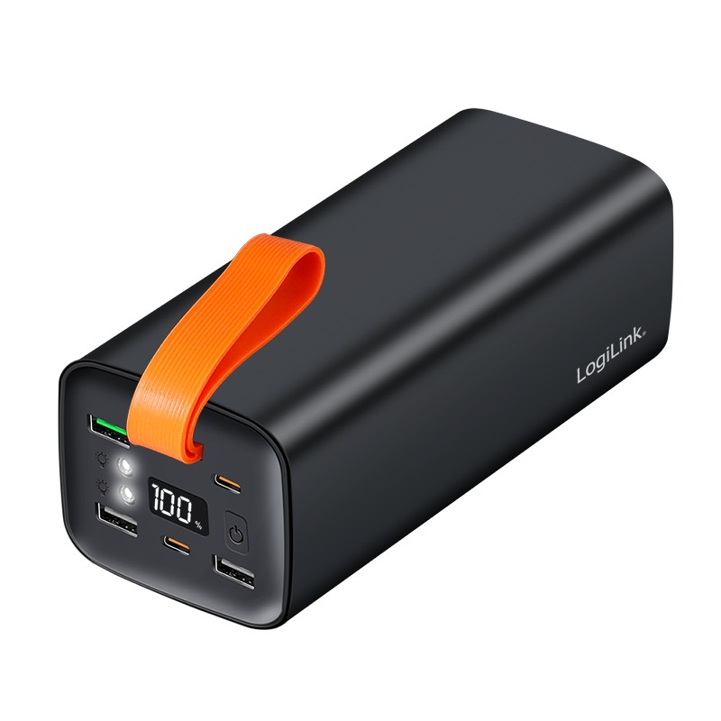 PA0351  Bateria Externa Power Bank 50000, 2x USB A + 2x USB C QC 3.0 & PD 3.0 100 W, black Logilink