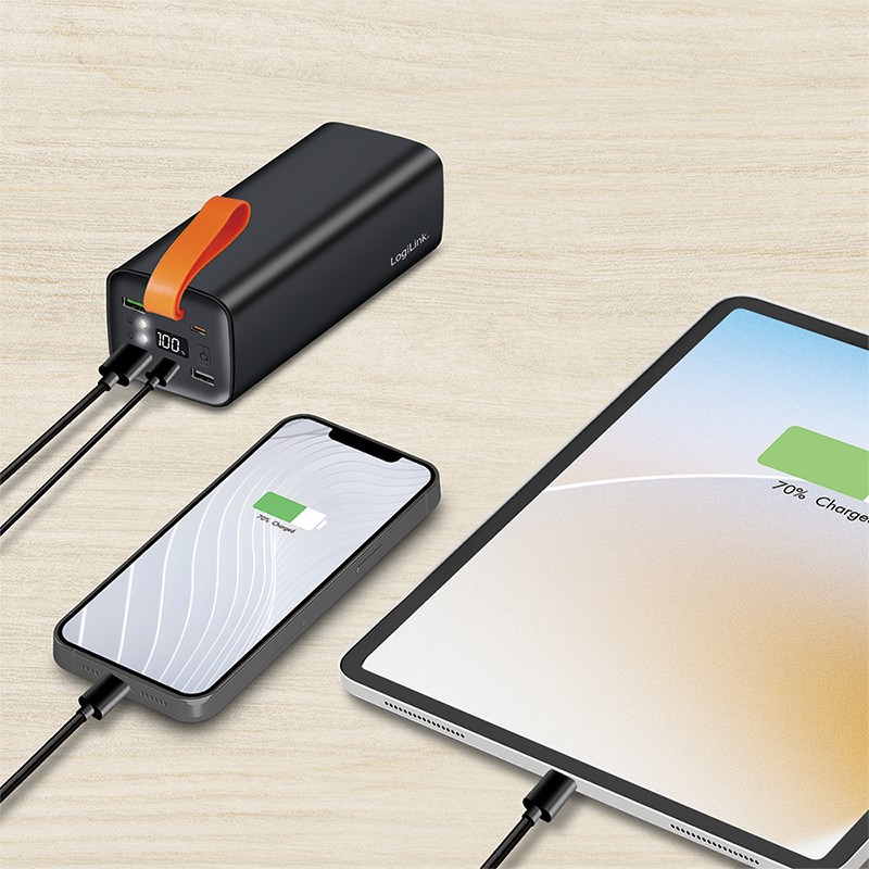 PA0351  Bateria Externa Power Bank 50000, 2x USB A + 2x USB C QC 3.0 & PD 3.0 100 W, black Logilink