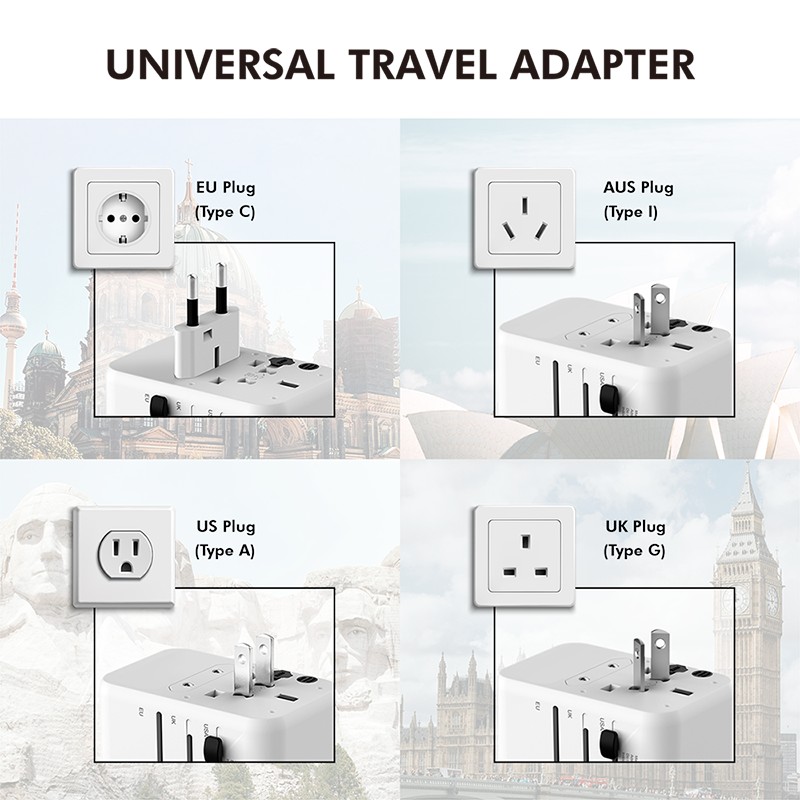 PA0356  Cargador de viaje universal, 20 W (PD), 4 conexiones, ignífuga,  (EU/UK/US/AUS) Blanco Logilink