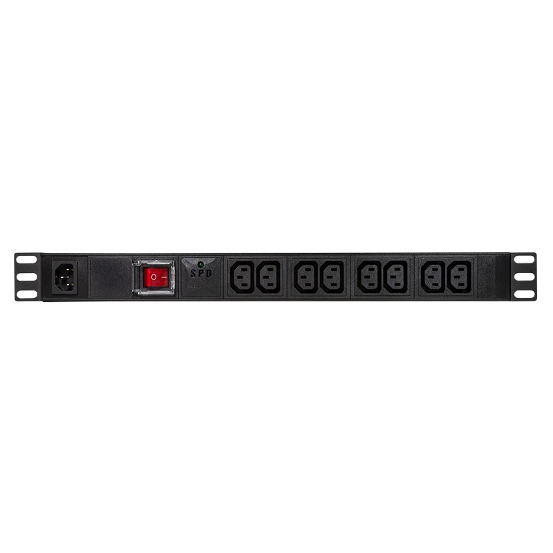 PDU8A02  Regleta Aluminio Rack 19"  8xC-13,  Entrada C14 Sin Cable de Alimantacion 10A 1U con protección contra sobretensión e interrupto