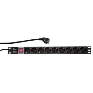 PDU9C02  Regleta Aluminio Rack 19"  9 Schuko, Entrada Schuko CEE 7/7 16A 2m 1U Con Interruptor Negro Logilink