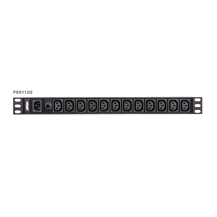 PE0112  Regleta Aluminio Rack 19" 12xC-13,  Entrada C14 3 metros 10A 1U ATEN