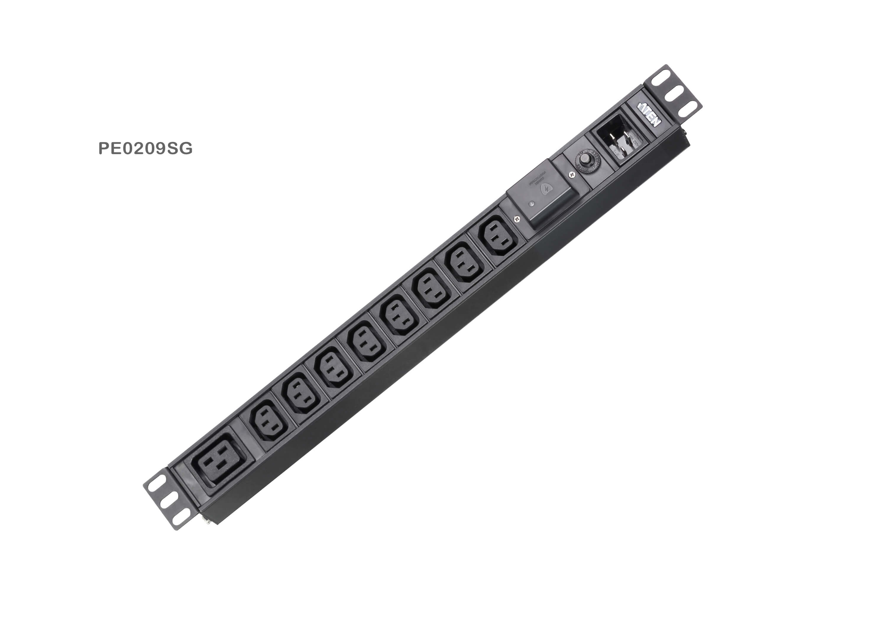 PE0209SG-AT-G  PDU básica con protección de sobretensión (16A) (8x C13, 1x C19)