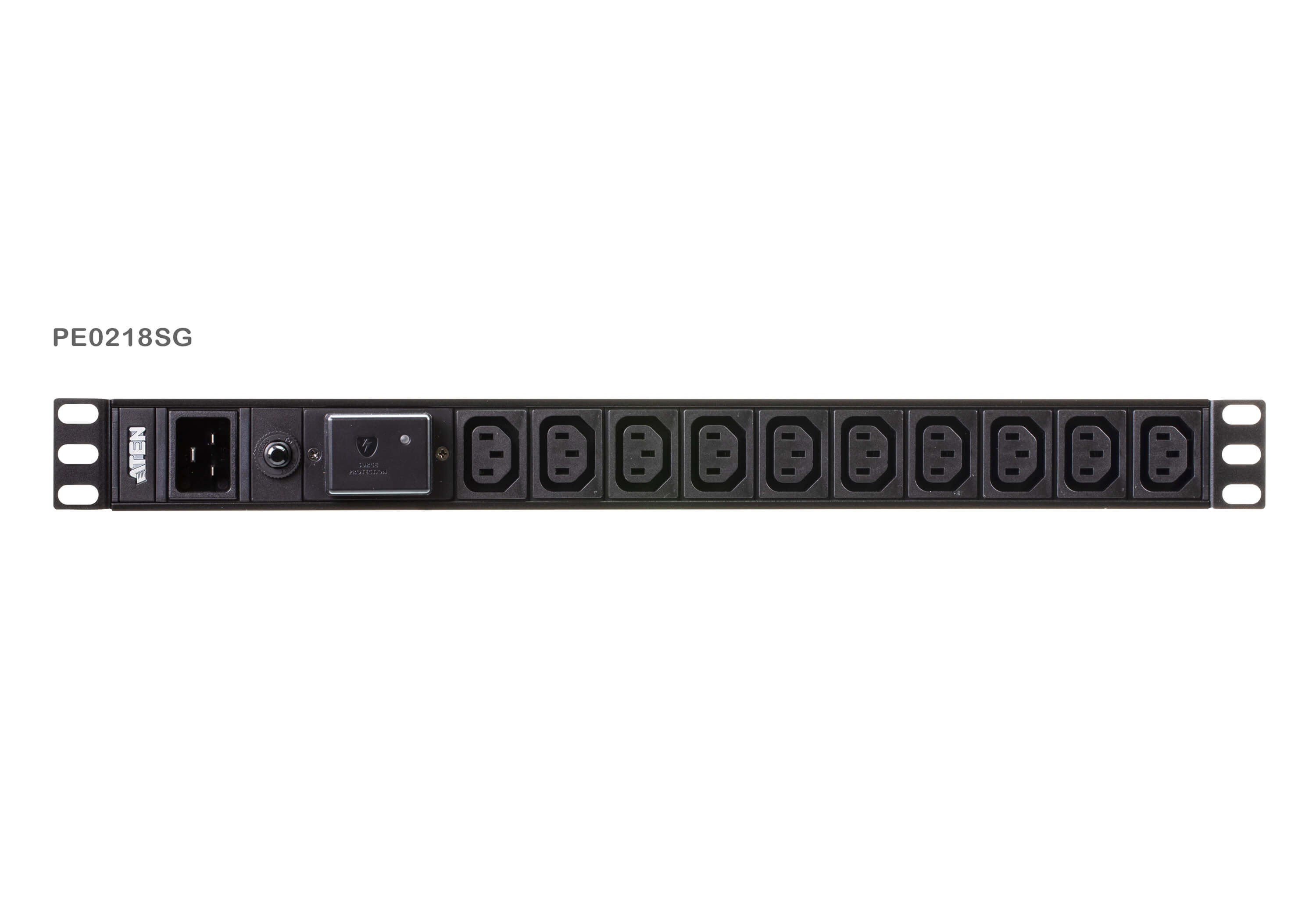 PE0218SG-AT-G  Regleta Aluminio Rack 19" 17xC-13+1xC19,  Entrada C20 16 A 3 m 16A 1U aten