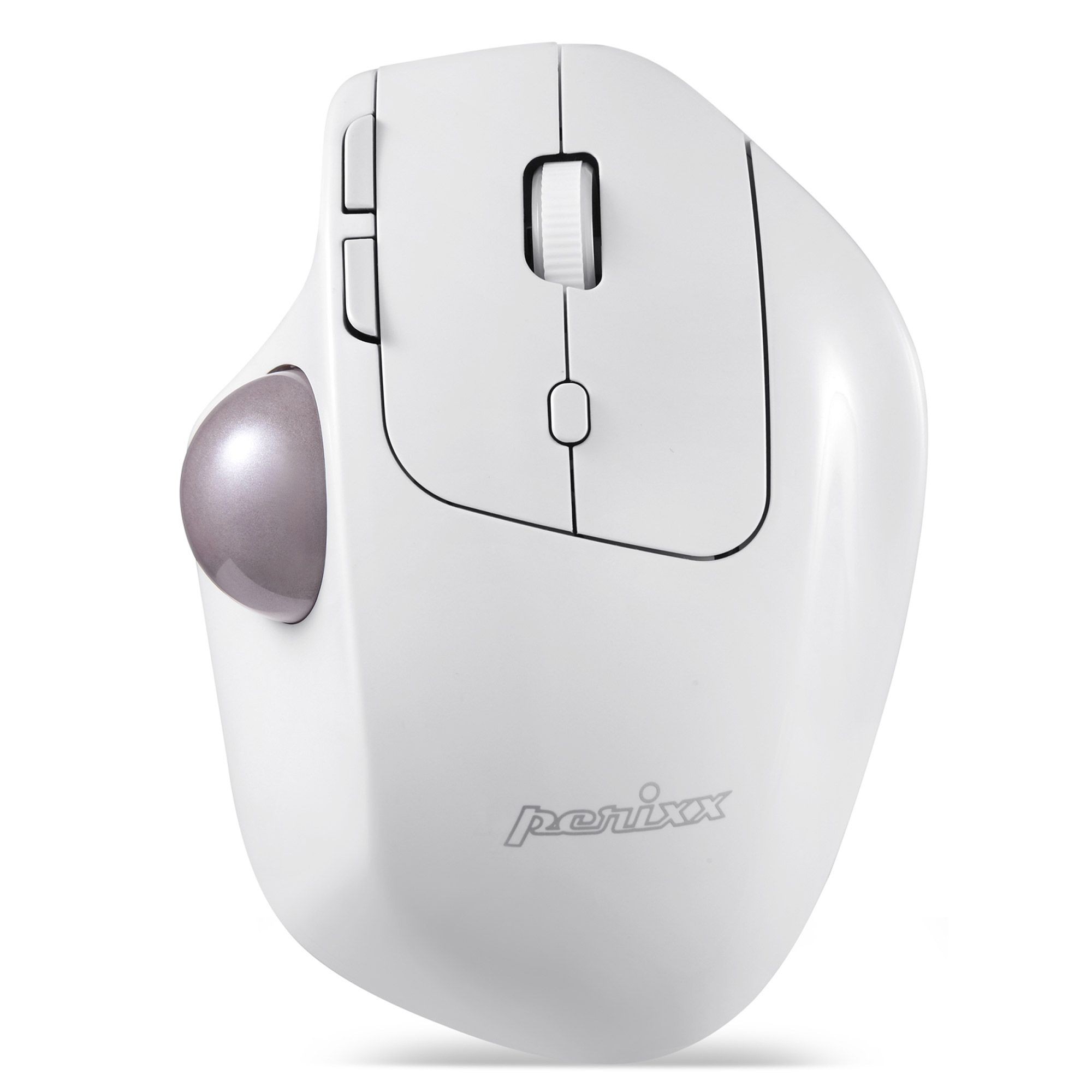 PERIMICE-720W  Ratón trackball ergonómico inalámbrico de 2,4 GHz y Bluetooth Blanco Perixx