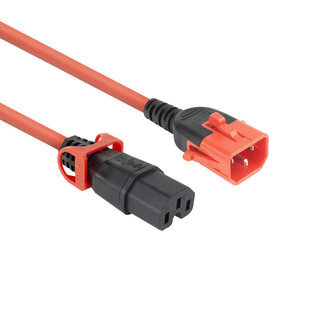 PL0063  Cable Extension C14 a C15   3,00 m Rojo  IEC Lock dobe lock ACT