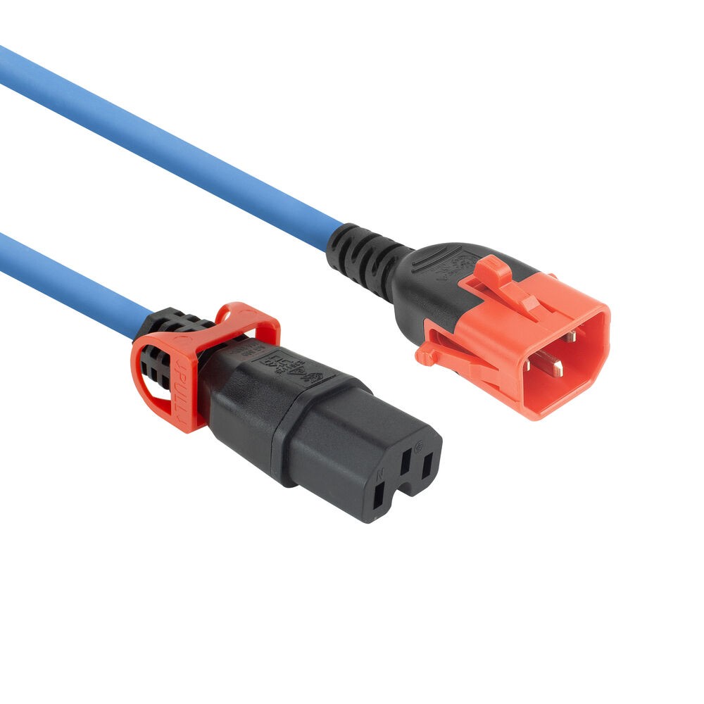 PL0073  Cable Extension C14 a C15   3,00 m Azul  IEC Lock dobe lock ACT