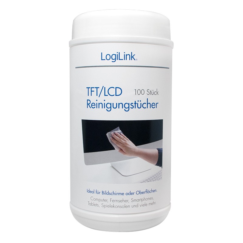 RP0003  Toallitas de limpieza para pantallas TFT, LCD y de plasma 100 toallitas sin alcohol.  Biodegradable Logilink