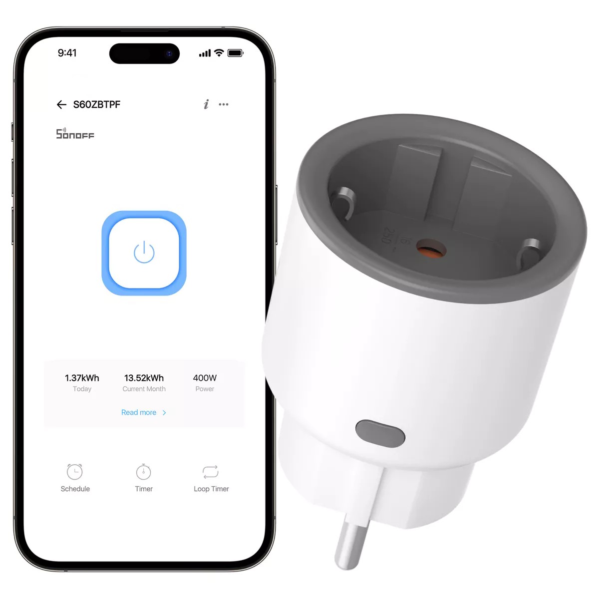 S60ZBTPF  SONOFF S60ZBTPF Enchufe Inteligente Zigbee - Control Remoto, Monitor. Energ&iacute;a, Timer, Protec. Sobrecarga, Repetidor Zigbee, eWeL