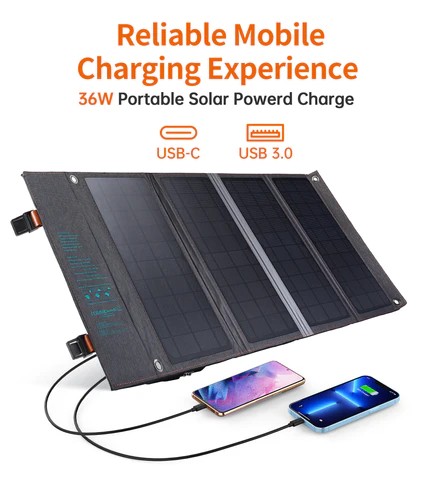 SC006  Cargador Solar de Viaje Plegable 36W con USB Choetech 1 x USB C PD 3.0 20W + USB A QC 3.0 18W 1.55Kg