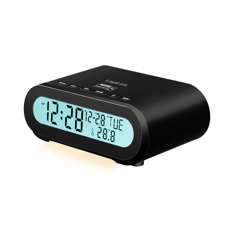 SC0121  Radio despertador, temperatura, humedad, temporizador de apagado, color negro