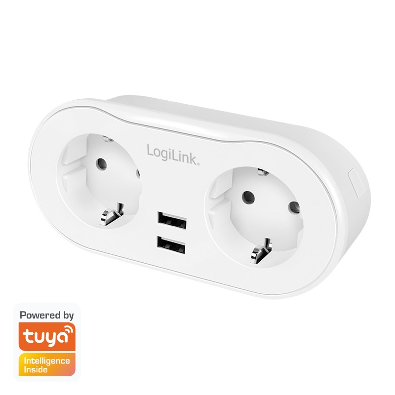 SH0102  Enchufe inteligente Wi-Fi, 2 vías (CEE 7/3), 2x USB, compatible con Tuya LOGILINK