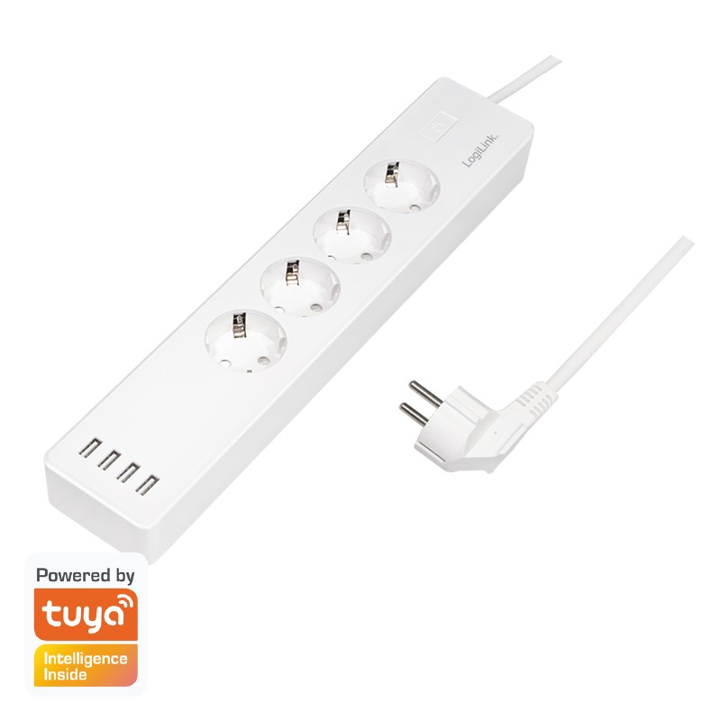 SH0104  Regleta  inteligente Wi-Fi, 4 vías (CEE 7/3), 4x USB, compatible con Tuya Logilink