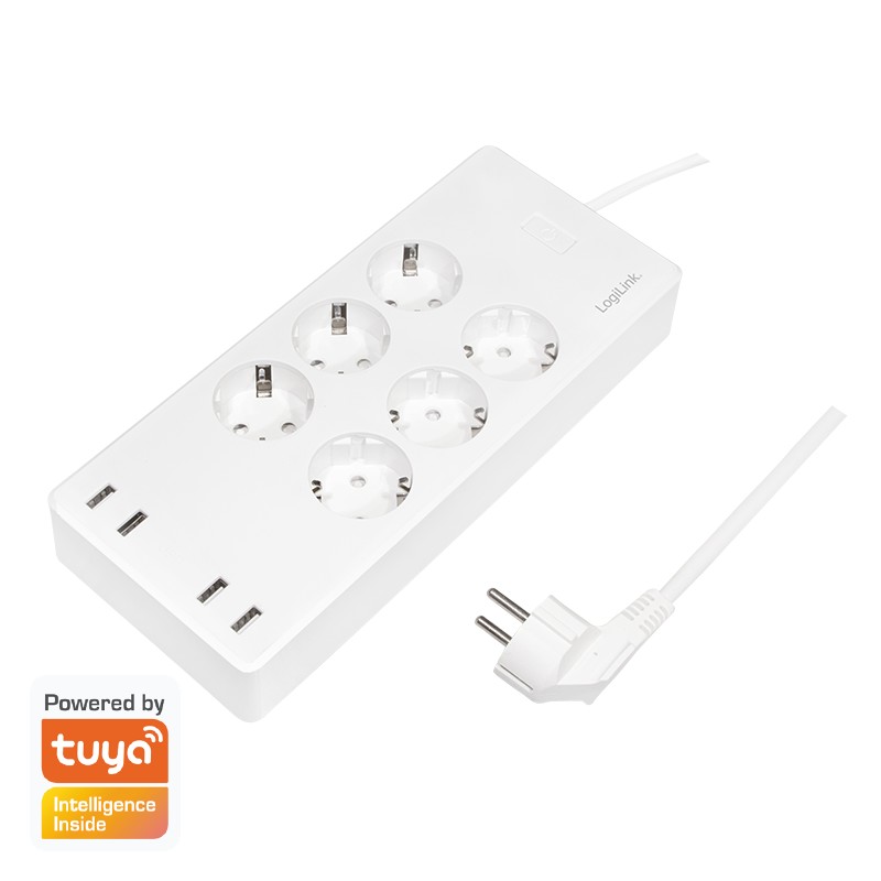 SH0105  Regleta  inteligente Wi-Fi, 6 vías (CEE 7/3), 4x USB, compatible con Tuya Logilink