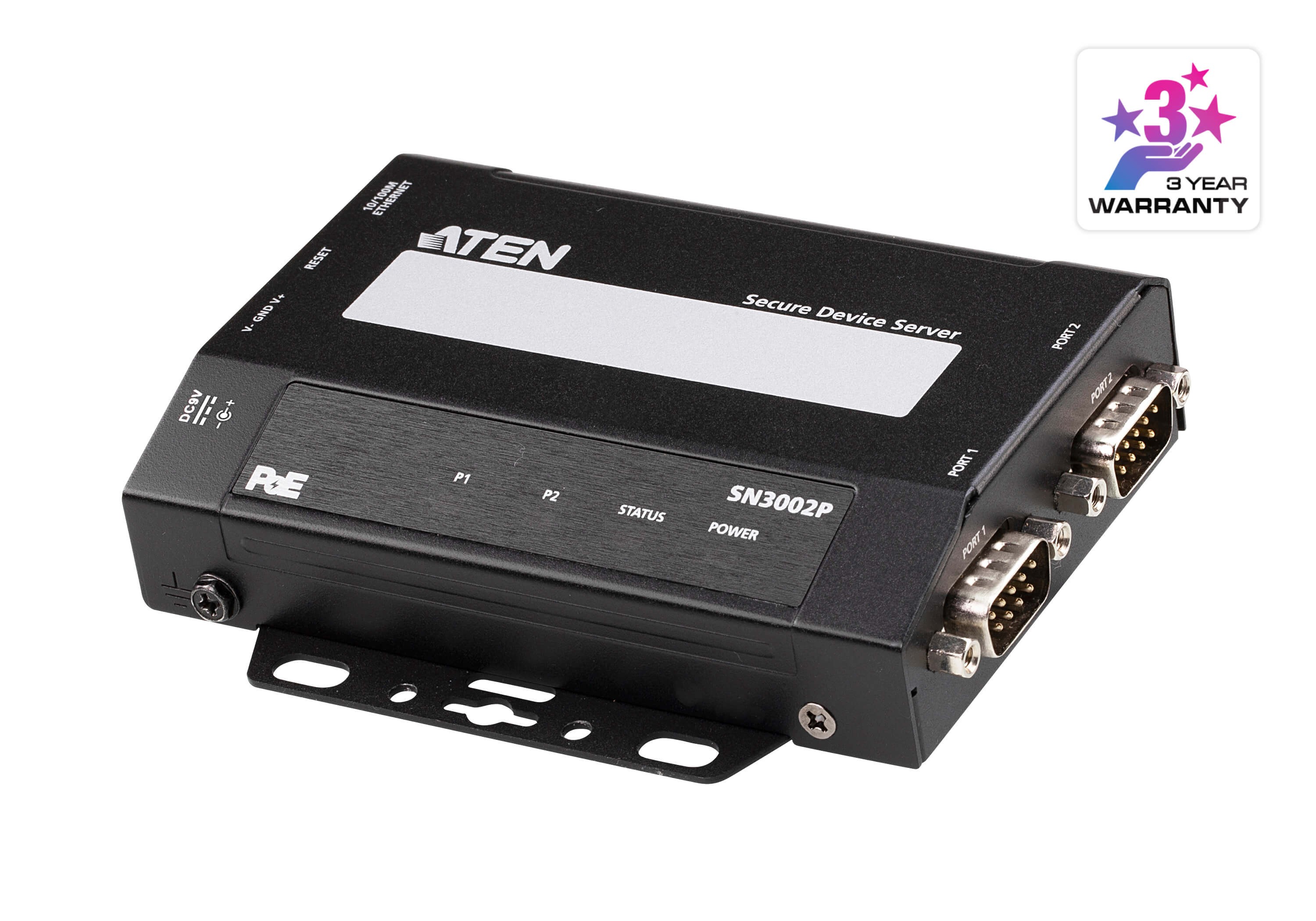 SN3002P  2-Port RS-232 Secure Device Server over Ethernet Transmission with PoE