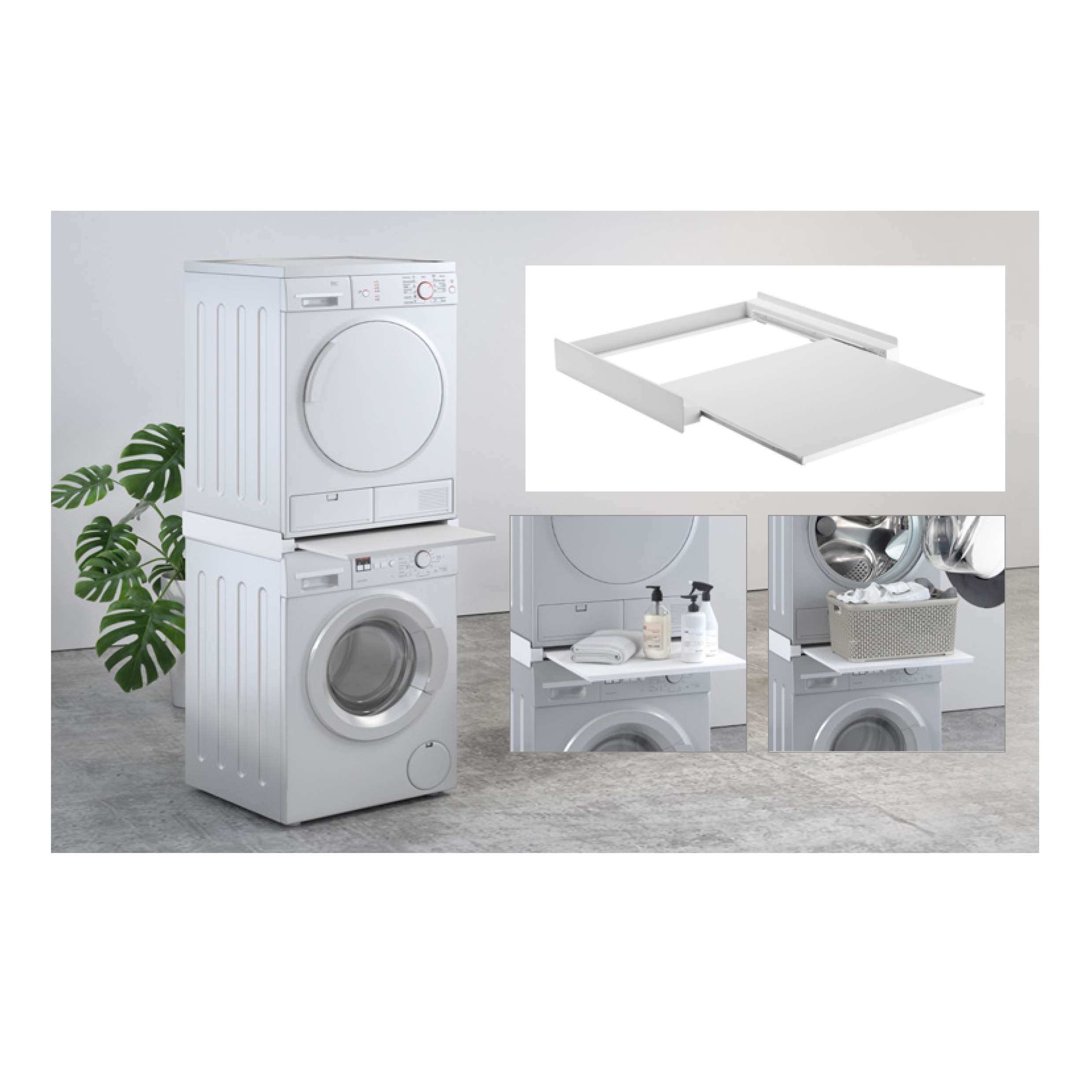 SUPSLW001  Tower Pro: estante para lavadora y secadora apilables, con estante extraíble