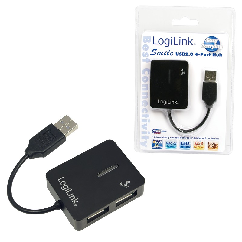 UA0139  Hub USB 2.0 de  4 puertos sin alimentador,Negro,  Logilink