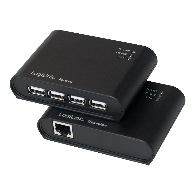 UA0230  Extensor USB 2.0 Cat.5, 50 m, incluye concentrador USB de 4 puertos, negro Logilink