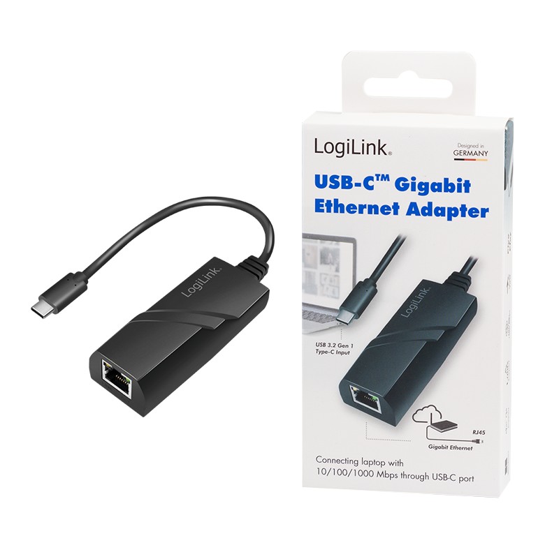 UA0238A  Adaptador de Red USB 3.2 Gen1 Gigabit 1Gbit/s- RJ45 USB-C Negro Logilink