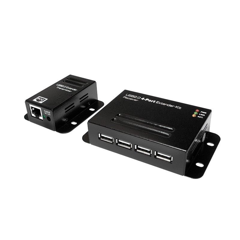 UA0252  Extensor USB 2.0 Cat.5, 50 m, incluye concentrador USB de 4 puertos, montable, negro Logilink
