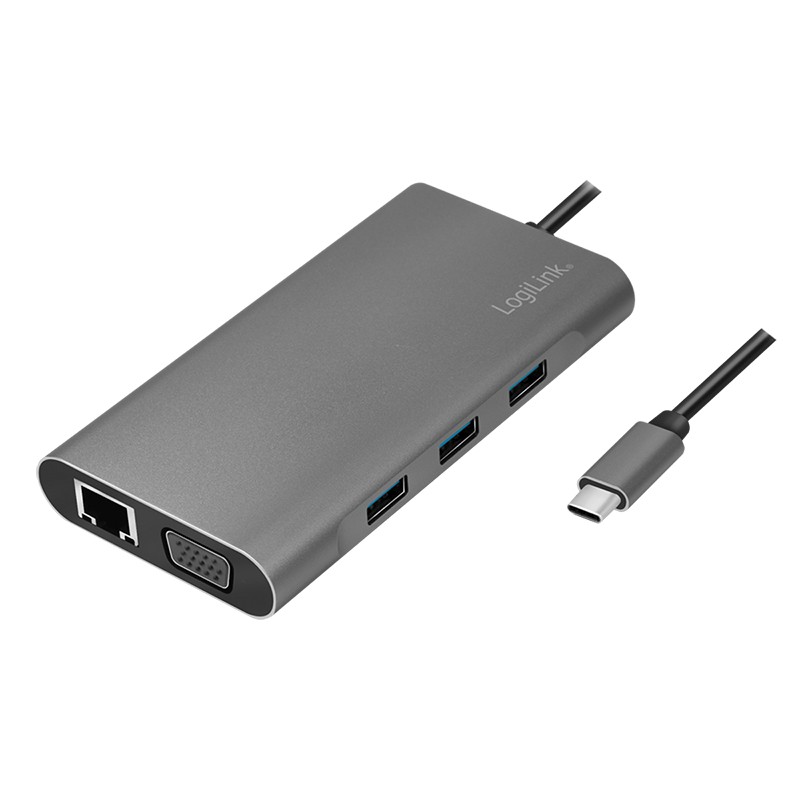 UA0383  Docking USB-C  3x 3.0 USB-A , 1x HDMI-A , 1x 3.5 mm, 1x VGA , 1x RJ45 Gigabit, 1x SD/microSD card reade