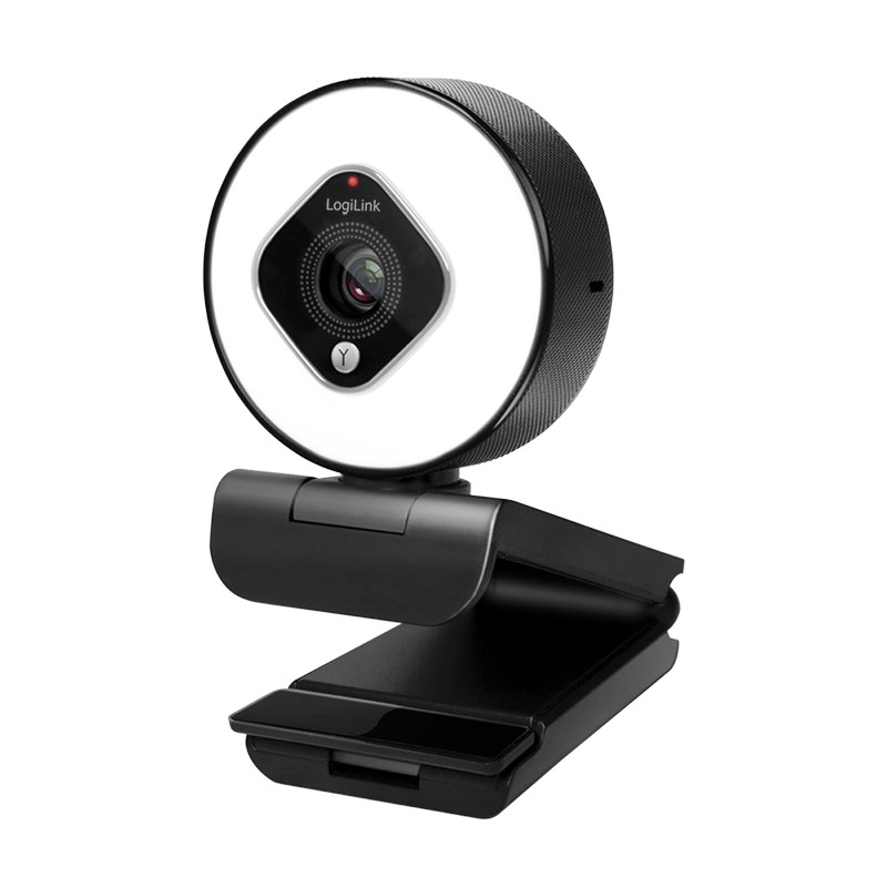 UA0384  Webcam USB Full HD, 76&deg;, micr&oacute;fono dual, enfoque autom&aacute;tico, luz anular, tr&iacute;pode.