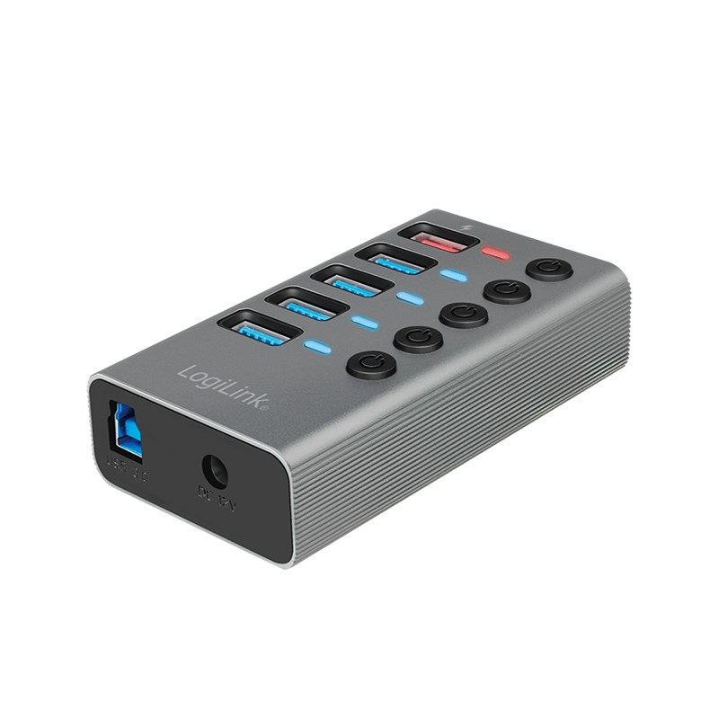 UA0386  Hub USB 3.2 Gen 1,  4 puertos + 1 puerto de carga rápida, interruptor de encendido/apagado, 5Gbps logilink