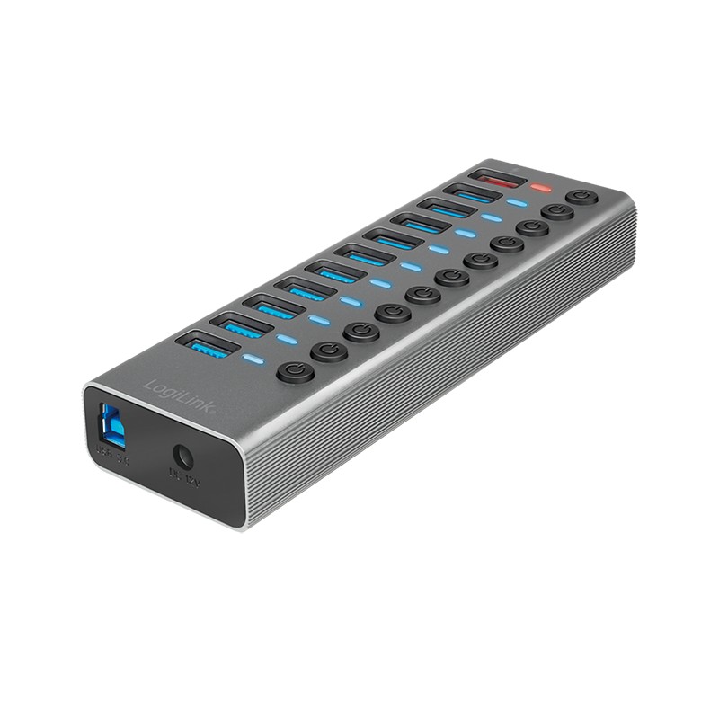 UA0388  Hub USB-C 3.2 Gen 1, 10 puertos + 1 puerto de carga rápida, interruptor de encendido/apagado .5 Gbit/s. Logilink