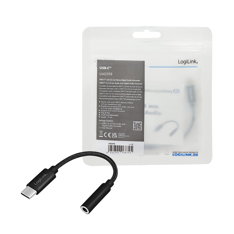 UA0398  Cable de Audio - USB-C Macho a 3,5 mm Hembra  Negro