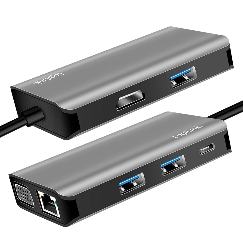UA0410  Docking USB-C  1x USB-C PD, 3x USB-A 3.0, 1x RJ45 Gigabit Ethernet port, 1x HDMI, 1x VGA