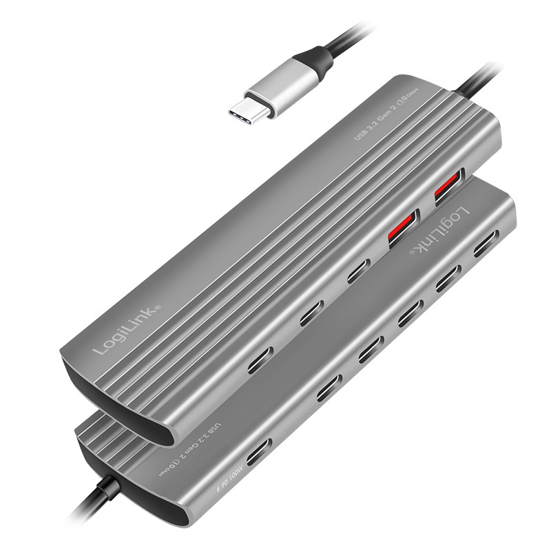 UA0415  Hub USB-C 3.2 Gen2 con 10 puertos USB 3.2 Gen2 de hasta 10 Gbps 2 x  USB A y 8 x USB C Logilink