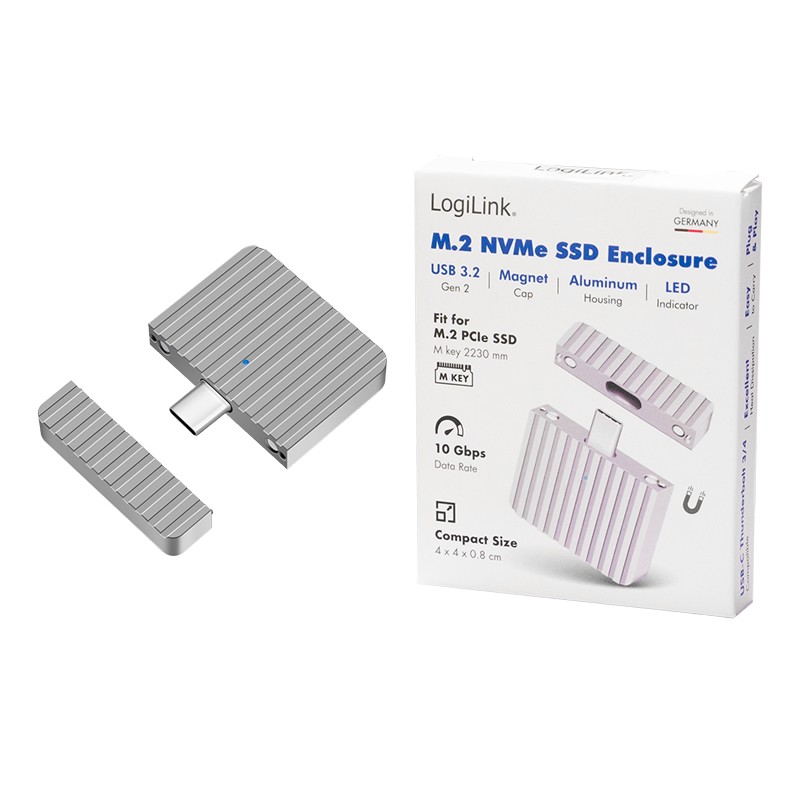UA0423  Carcasa SSD USB 3.2 Gen2x1 muy pequeña, USB-C a PCIe NVMe, color plata Logilink