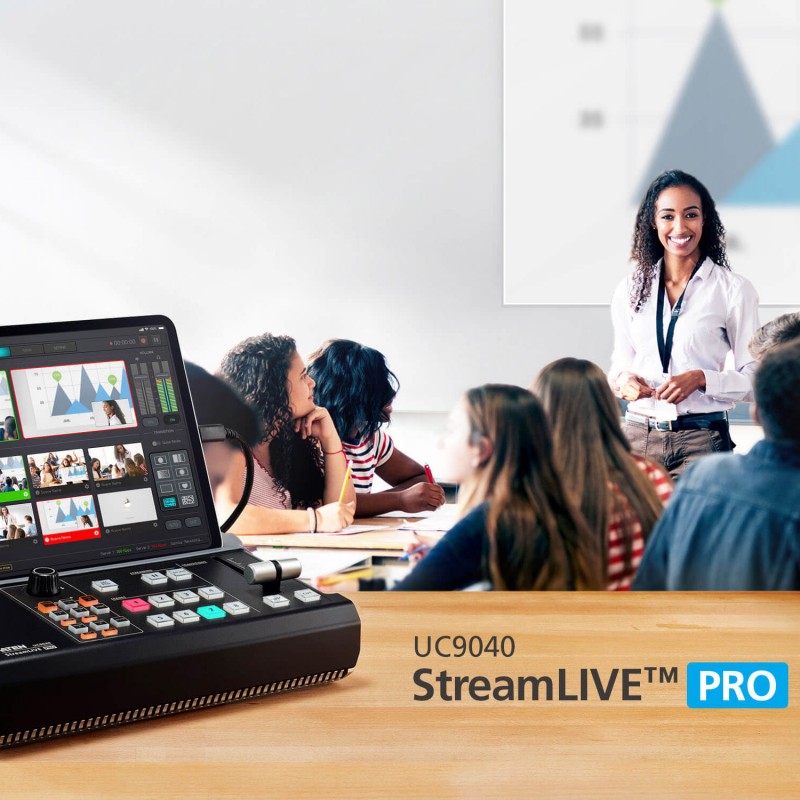 UC9040  StreamLive? PRO All-in-one Multi-channel AV Mixer with Streaming, External USB Recording, Audio, video transitions and OnAir? Ap