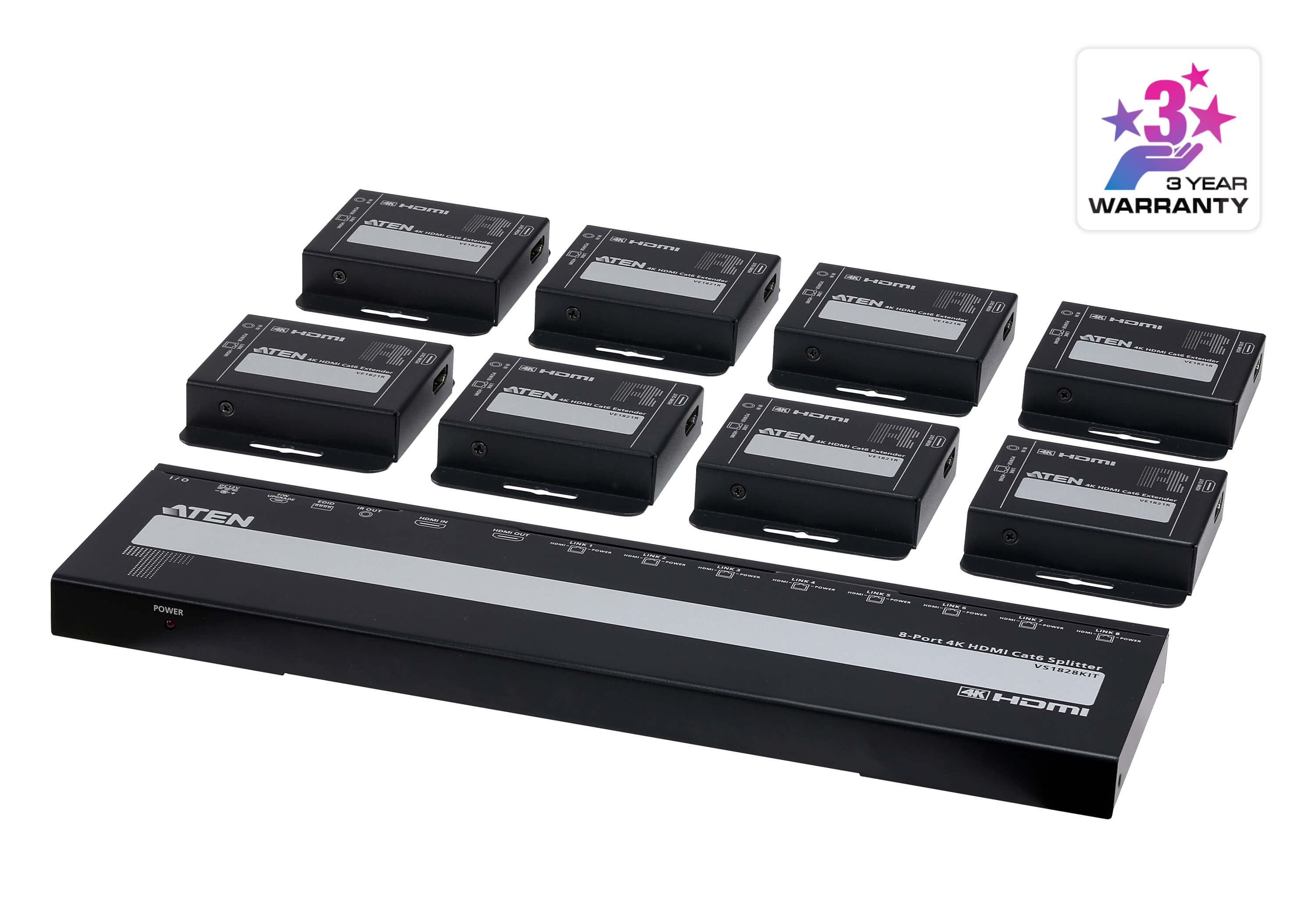 VS1828KIT  kit que incluye 1 divisor y 8 receptores para distribuir 1 fuente HDMI a 8 monitores  40 m mediante un &uacute;nico cable Cat 6