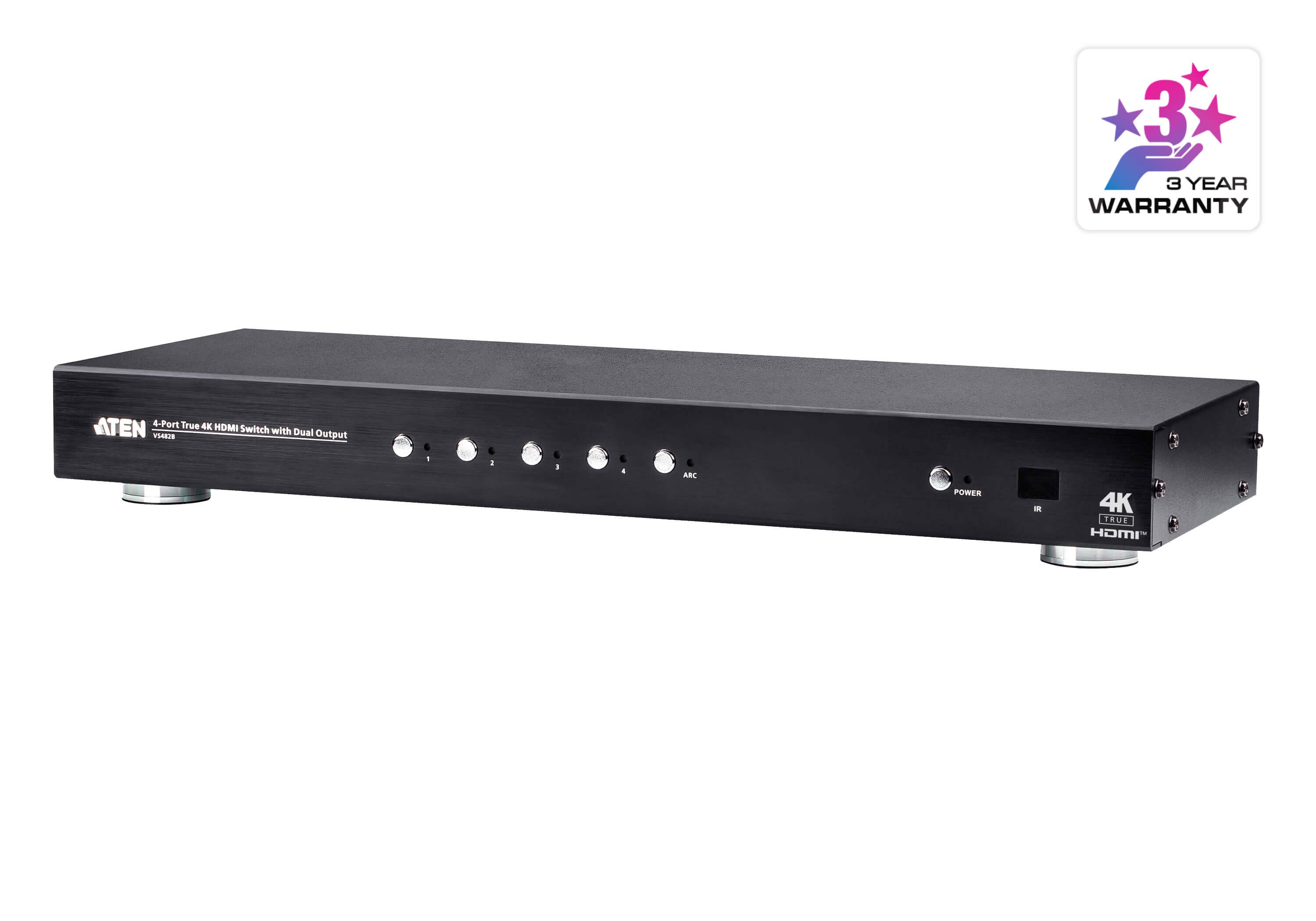 VS482B-AT-G  Conmutador 4x1 HDMI True 4K de 4 puertos con salida dual         ATEN VS482B