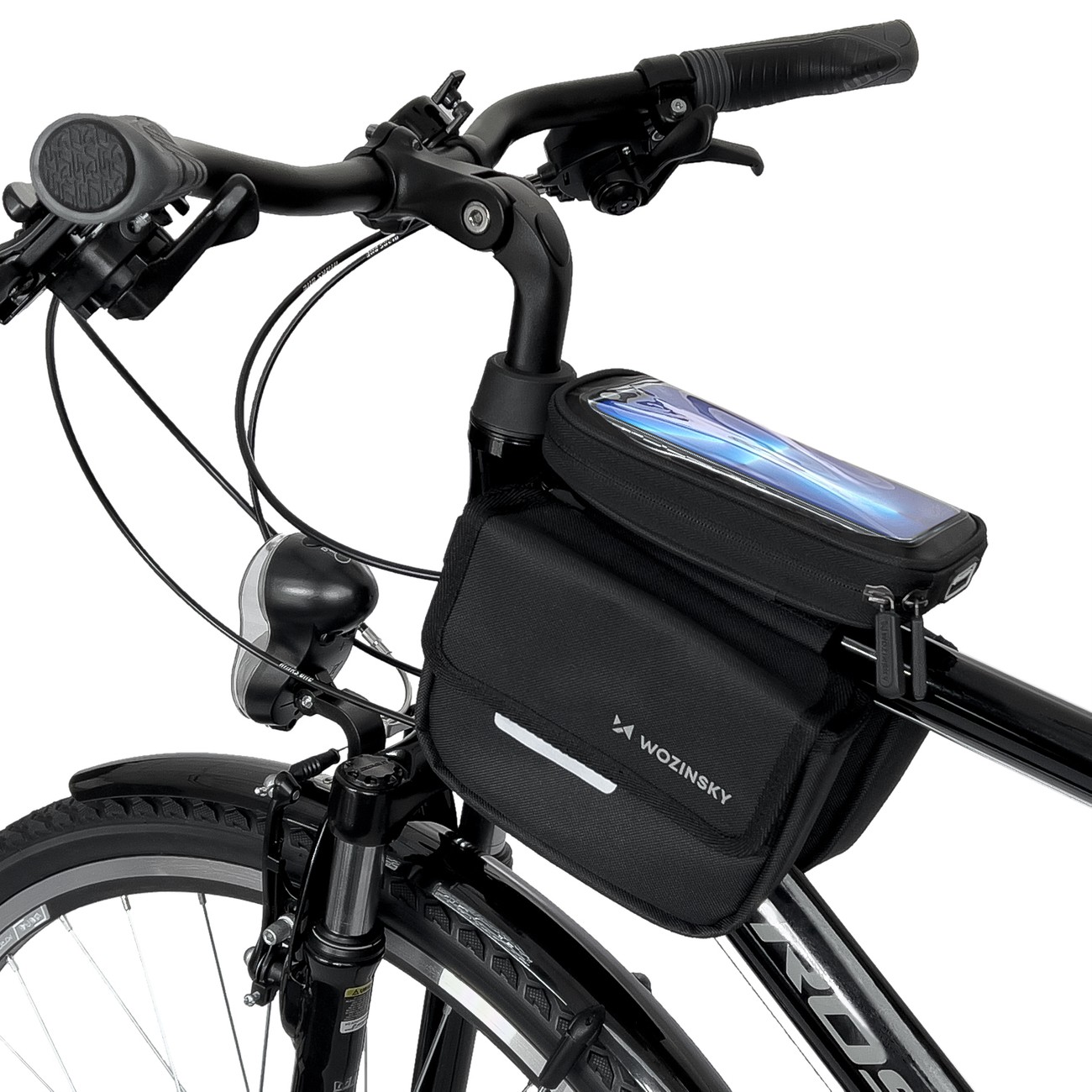WBB26BK  Bolsa para cuadro de bicicleta Wozinsky, funda impermeable para tel&eacute;fono, 1,5 l, negra (WBB26BK)