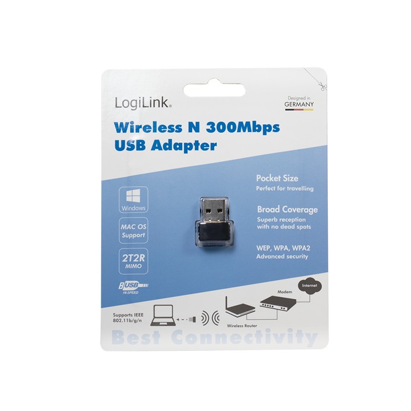 WL0086B  Microadaptador LAN Wireless, 802.11b/g/n, USB 2.0, 300 Mbit/s Logilink