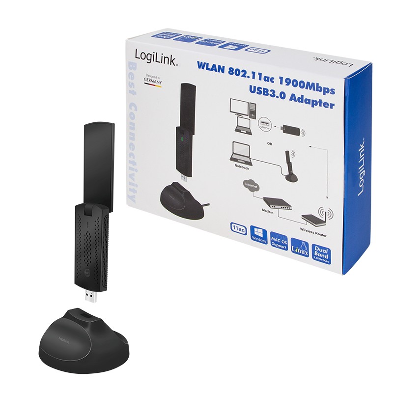 WL0247  Adaptador USB 3.0 Wireless1900Mbp 4TR4 5G+2,4G, 802.11ac Chipset: RTL8814AU Con Base Logilink