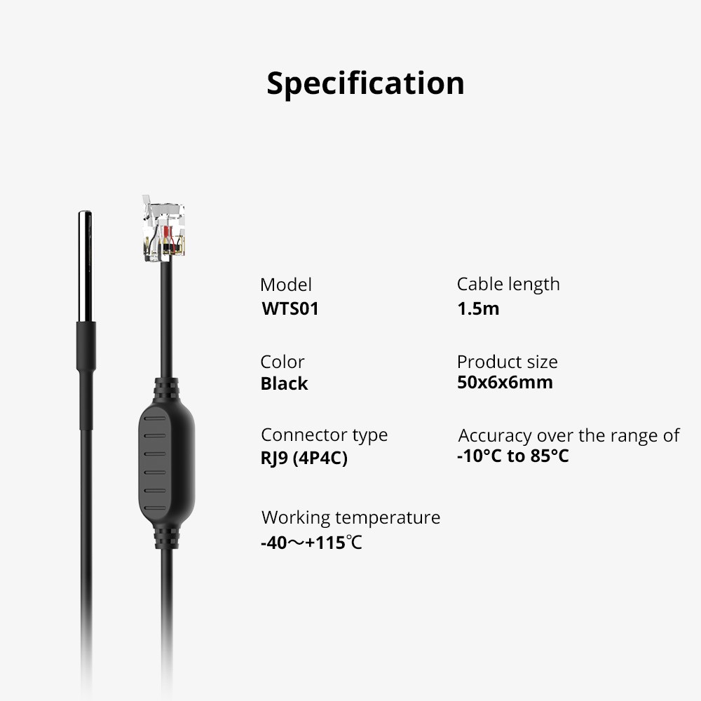 WTS01  SONOFF Sensor de temperatura y humedad, Cable de extensión conector WTS01 RJ9 4P4C,  para Sonoff TH Elite/TH Origin, nue