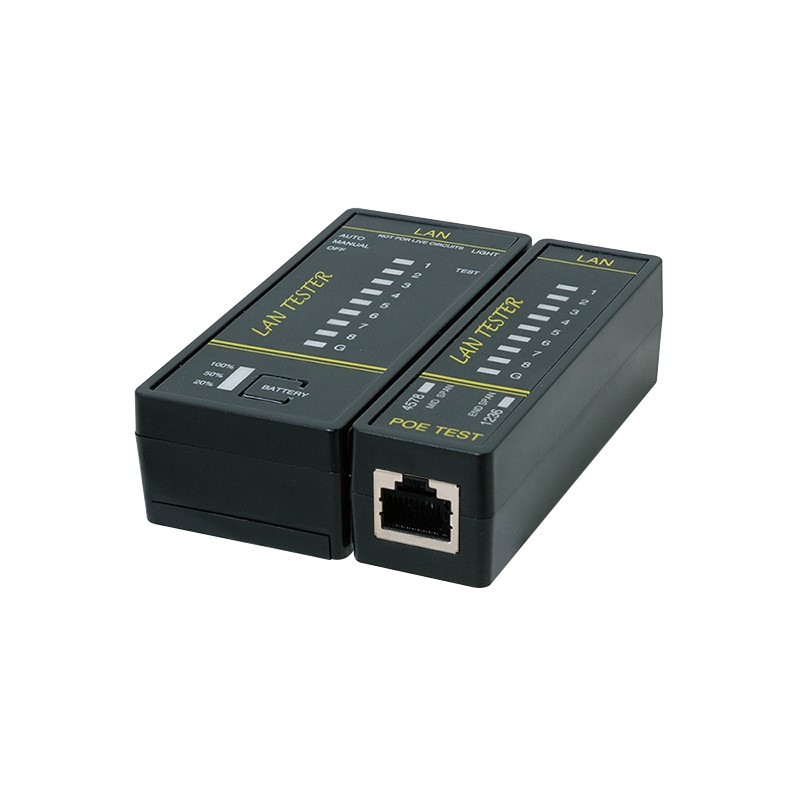 WZ0080  Mini comprobador de LAN para cables RJ45, RJ12 y RJ11 con unidad remota y detector PoE